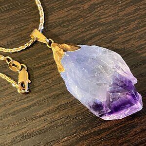 Amethyst in Quartz Pendant with 18K Gold-Plated 18" Chain